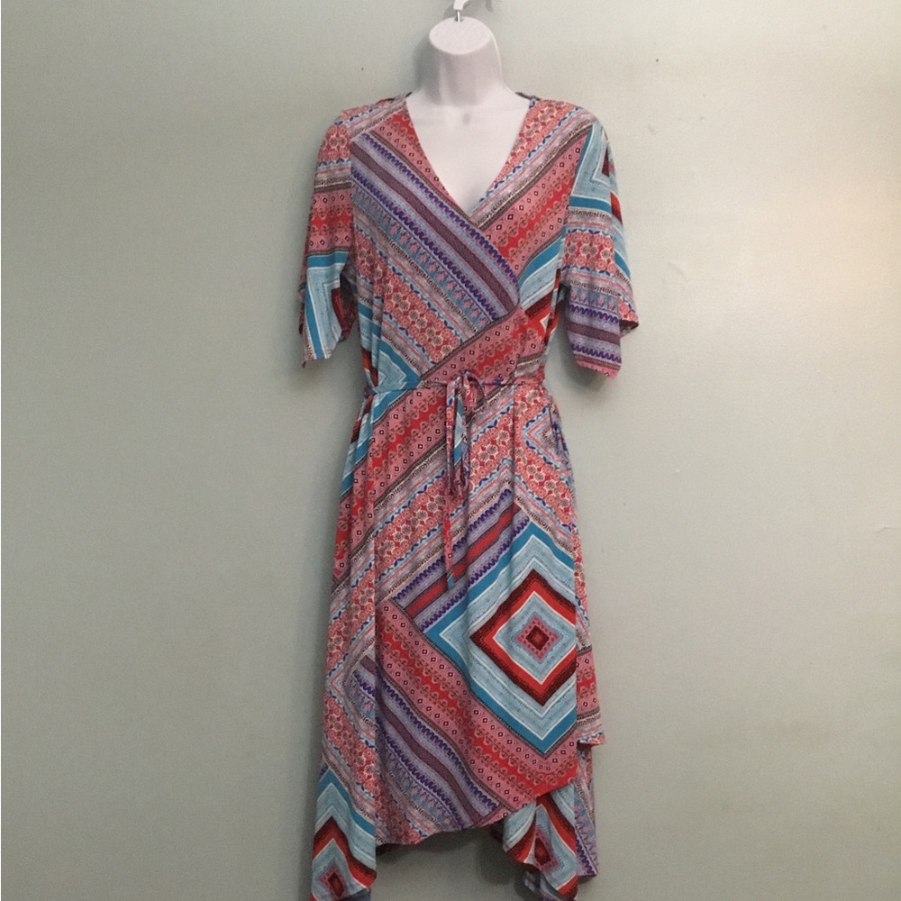 Boho Stripe Midi Dress in Coral and Teal
